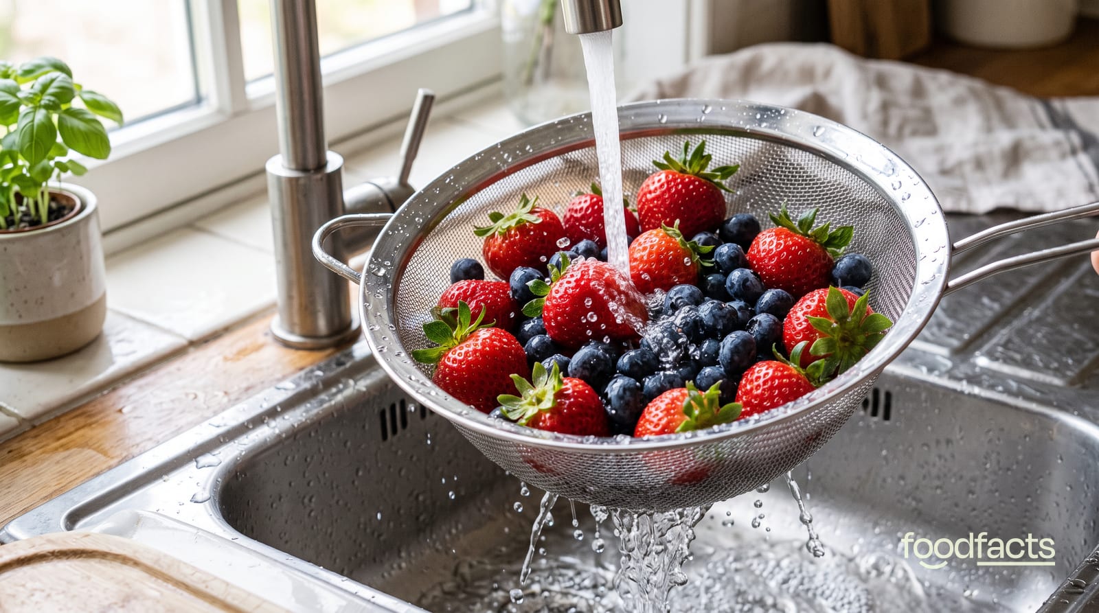 Rinsing fresh berries before eating