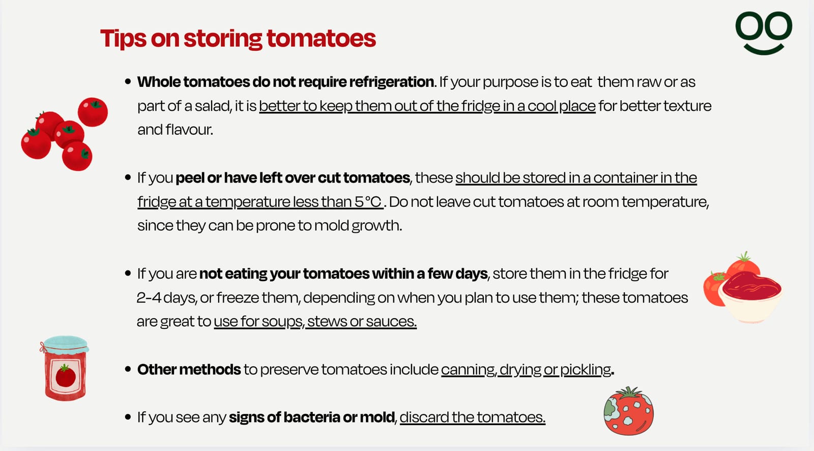 A graphic on proper tomato storage