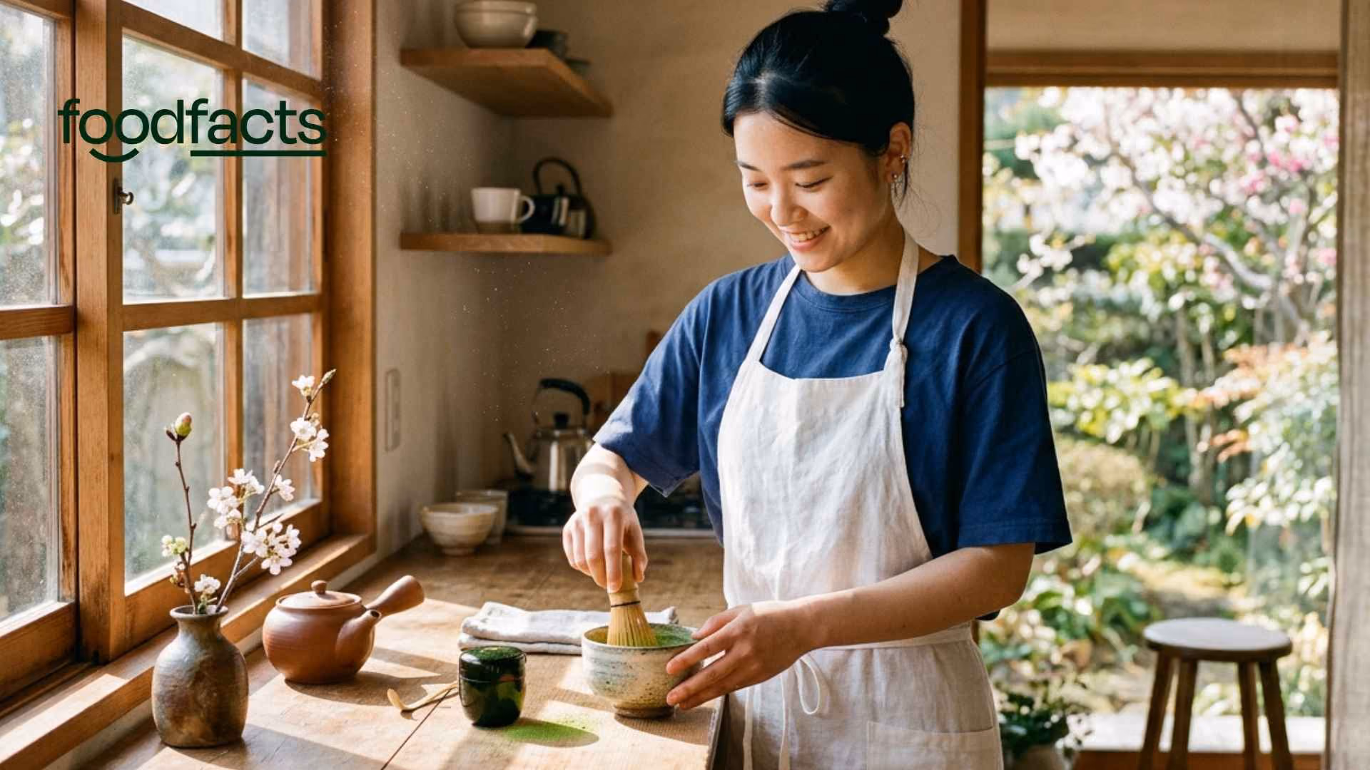 A person enjoys a matcha drink