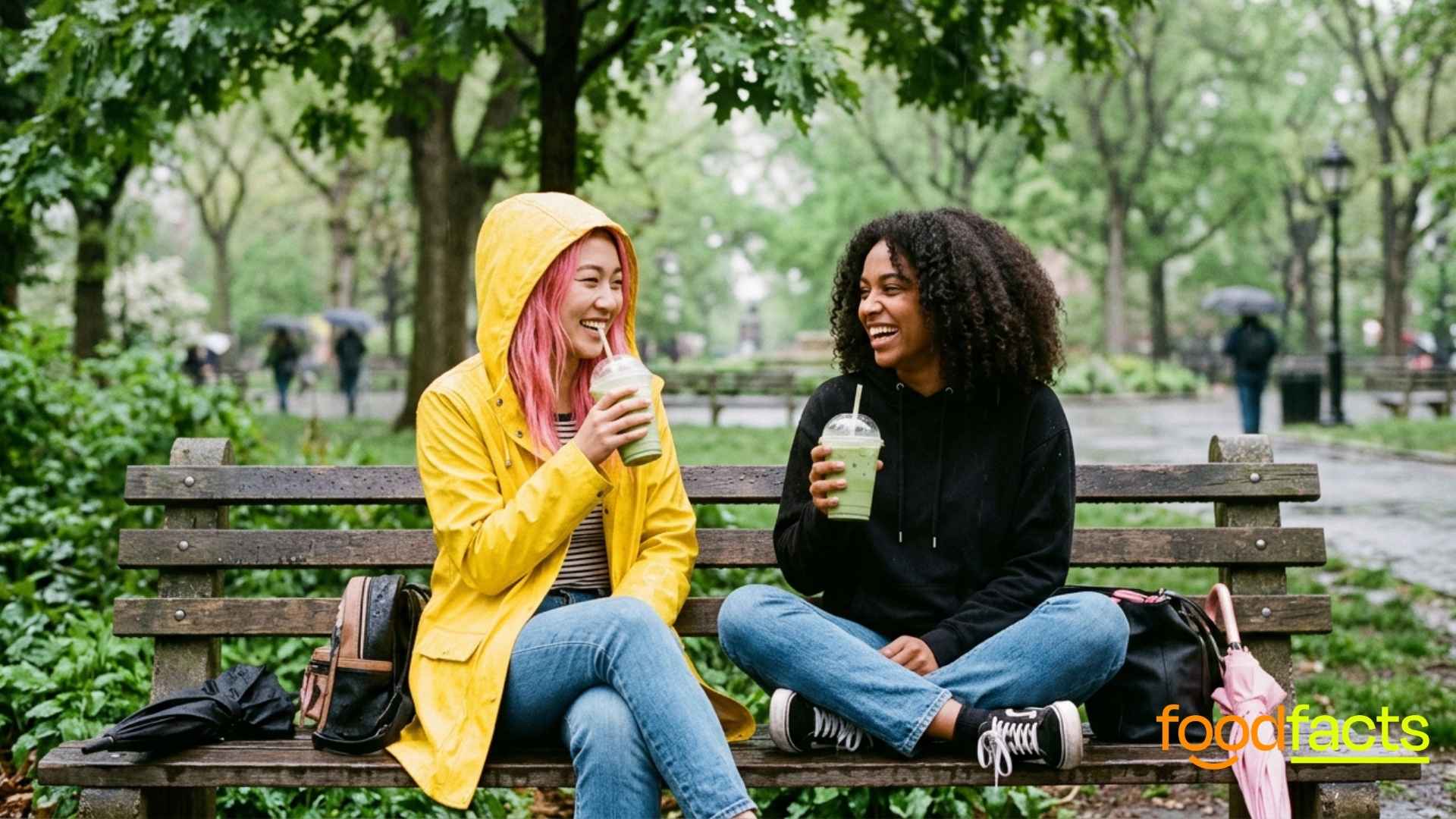 A person enjoys a matcha drink