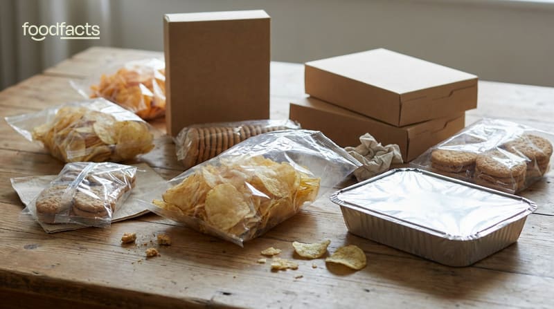 An assortment of packaged ultra-processed snack foods on a table