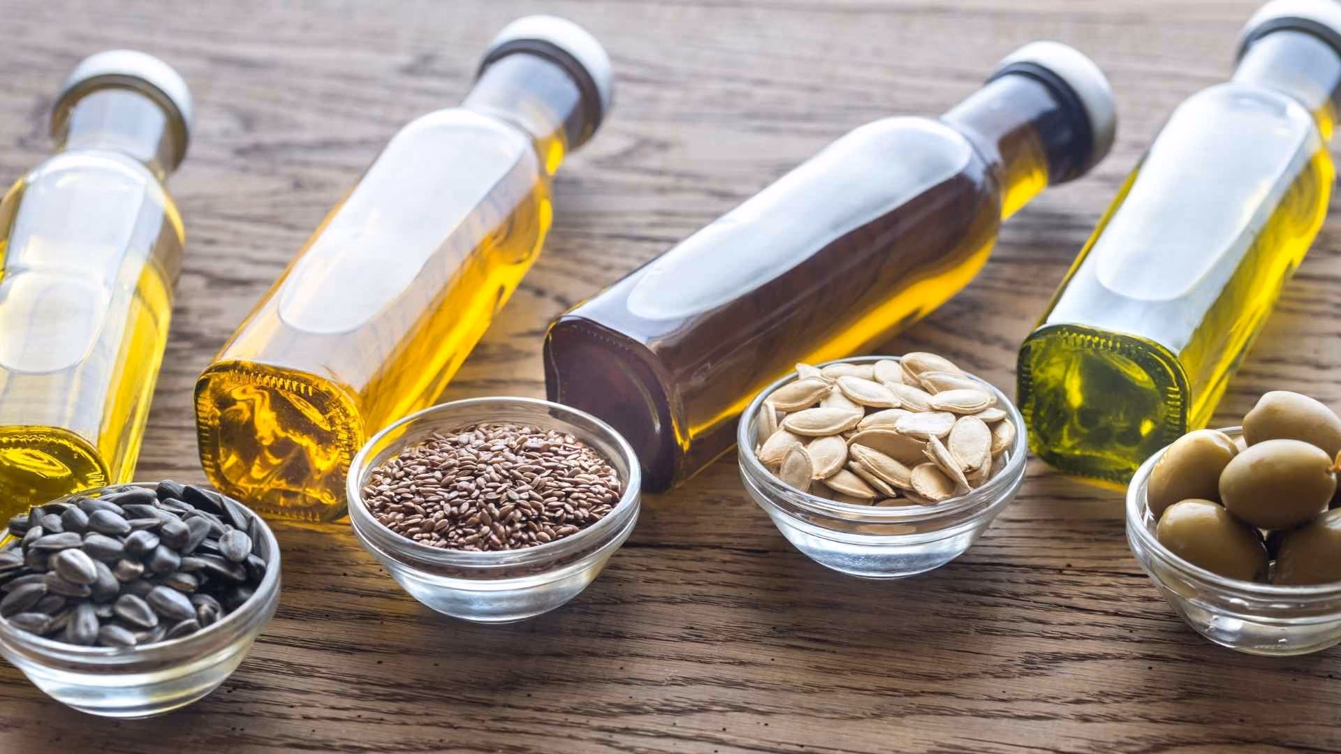 Bottles of different types of seed oils