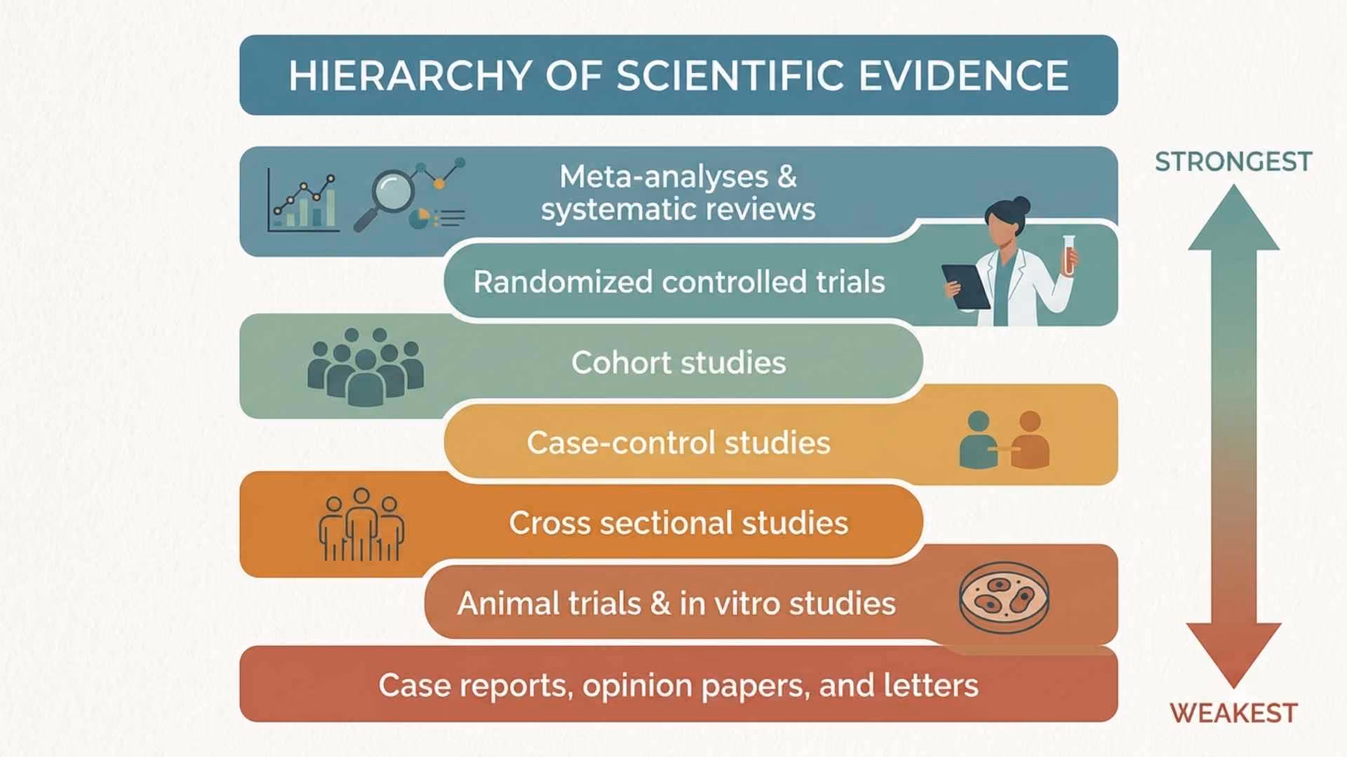 A hierarchy showing the strength of different forms of scientific evidence