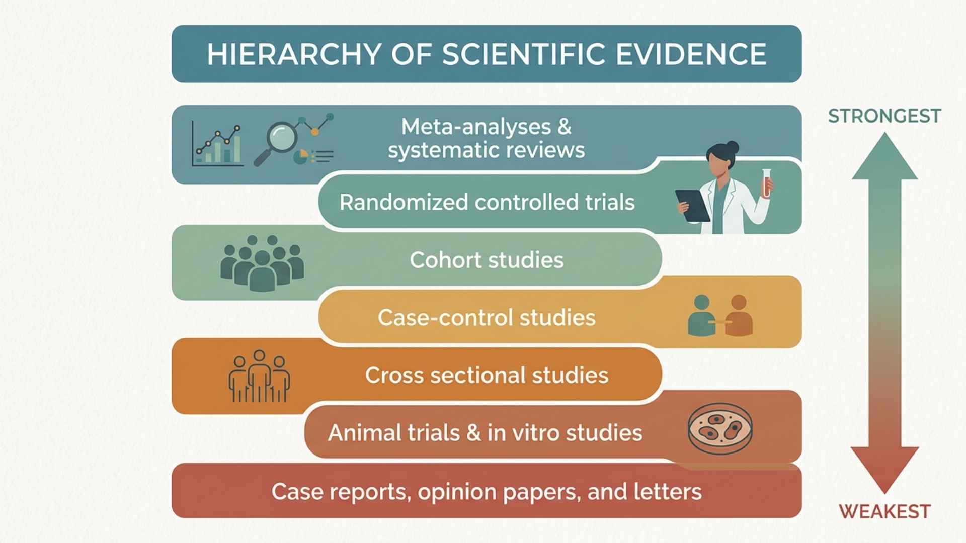 A hierarchy showing the strength of different forms of scientific evidence