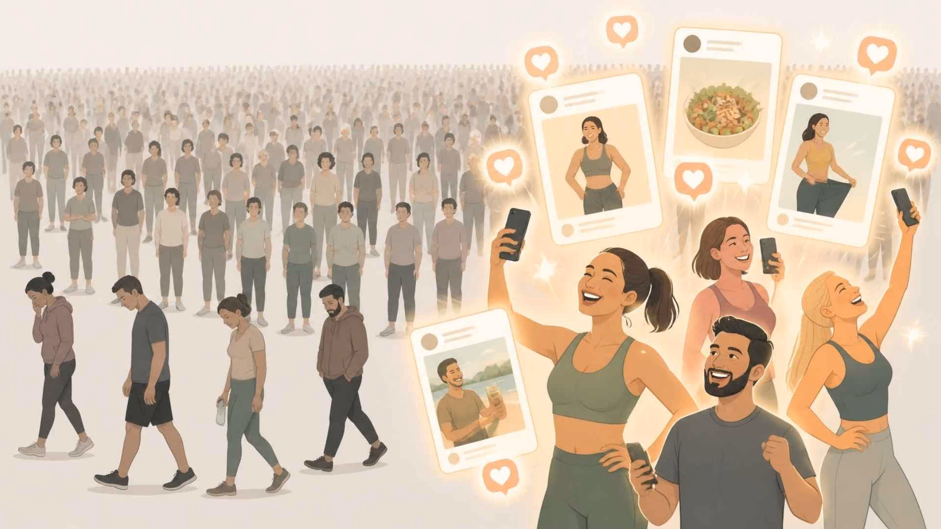Happy healthy people on social media
