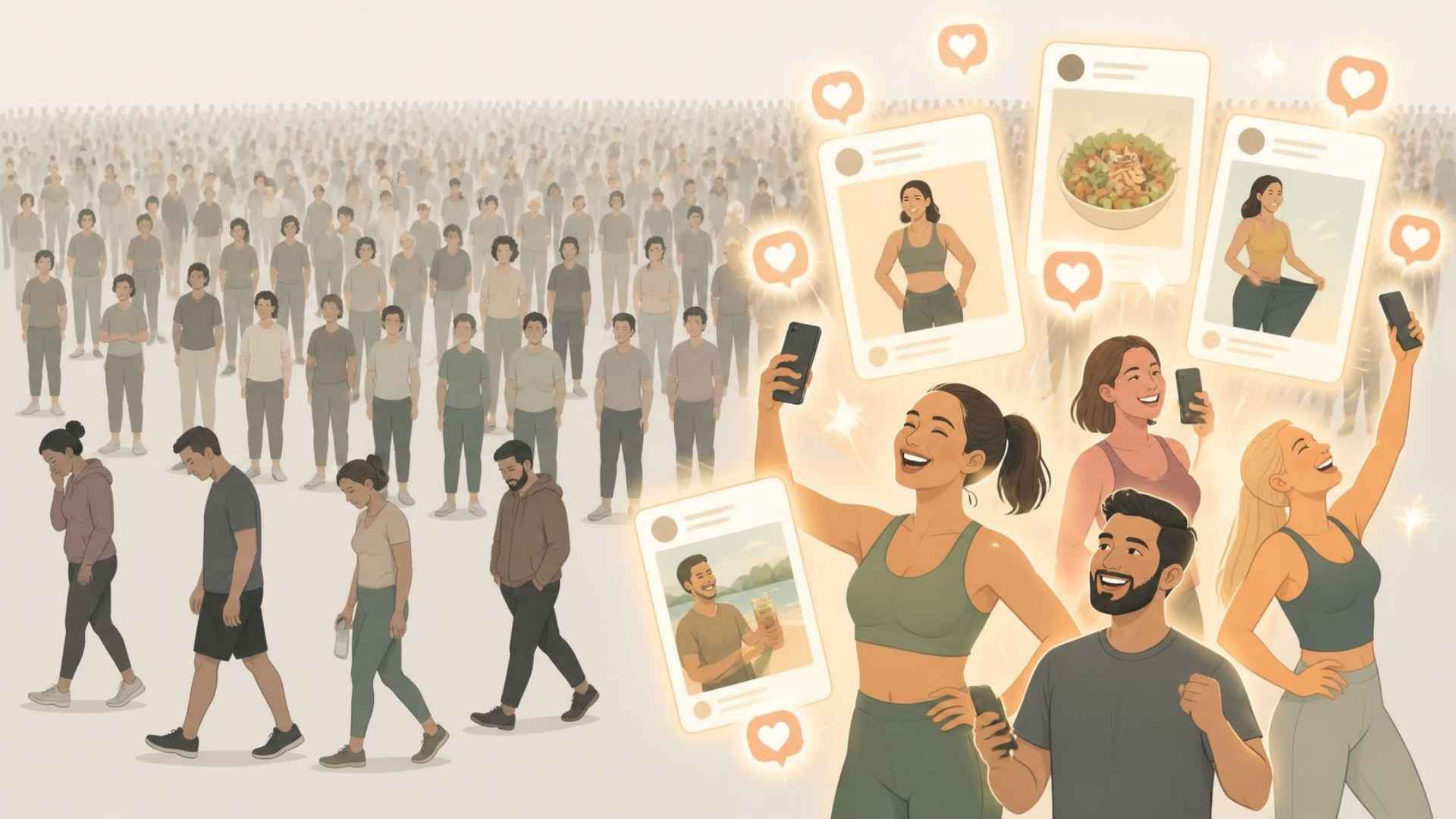 Happy healthy people on social media