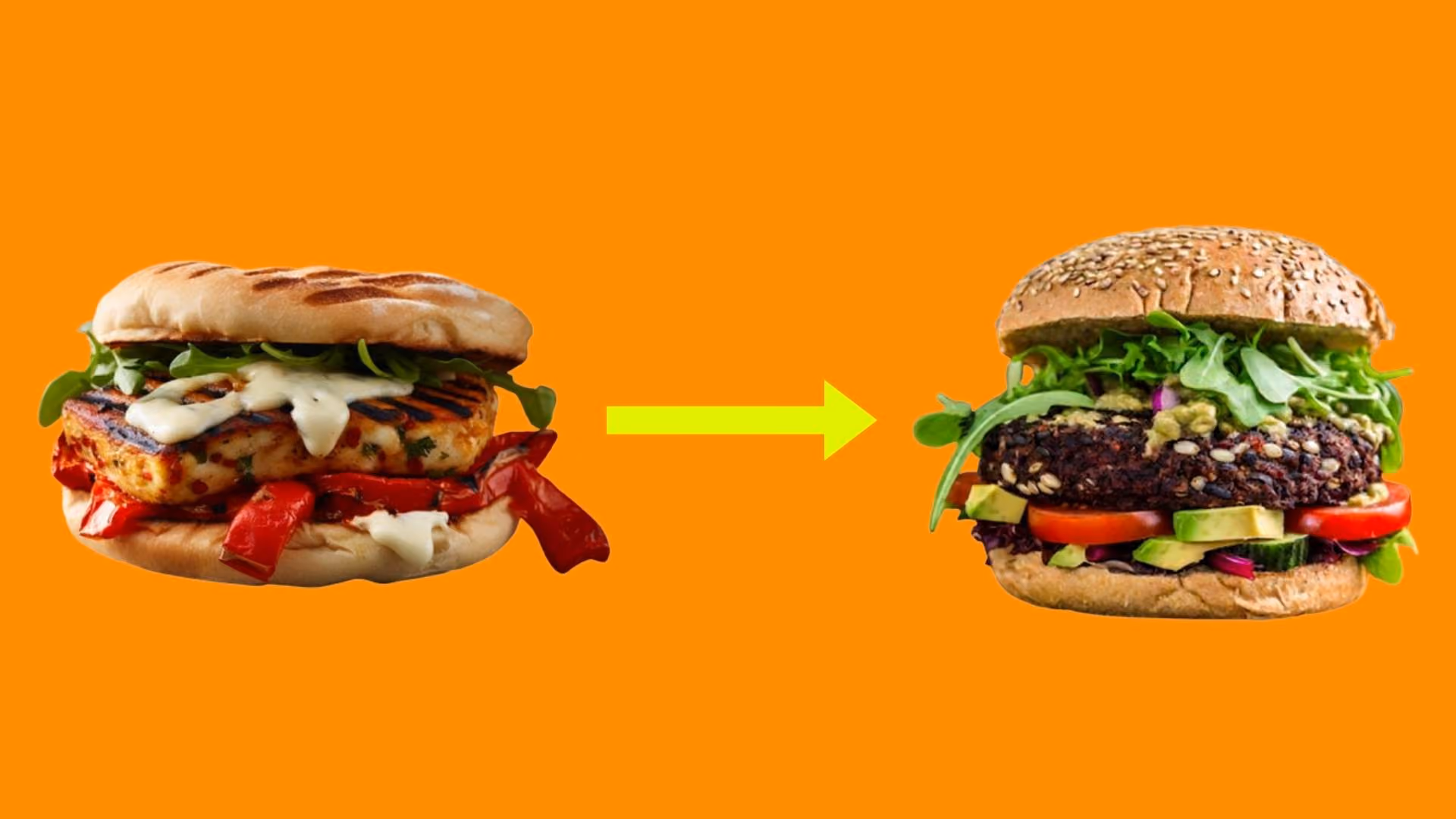 A natural plant-based burger next to an animal-based burger