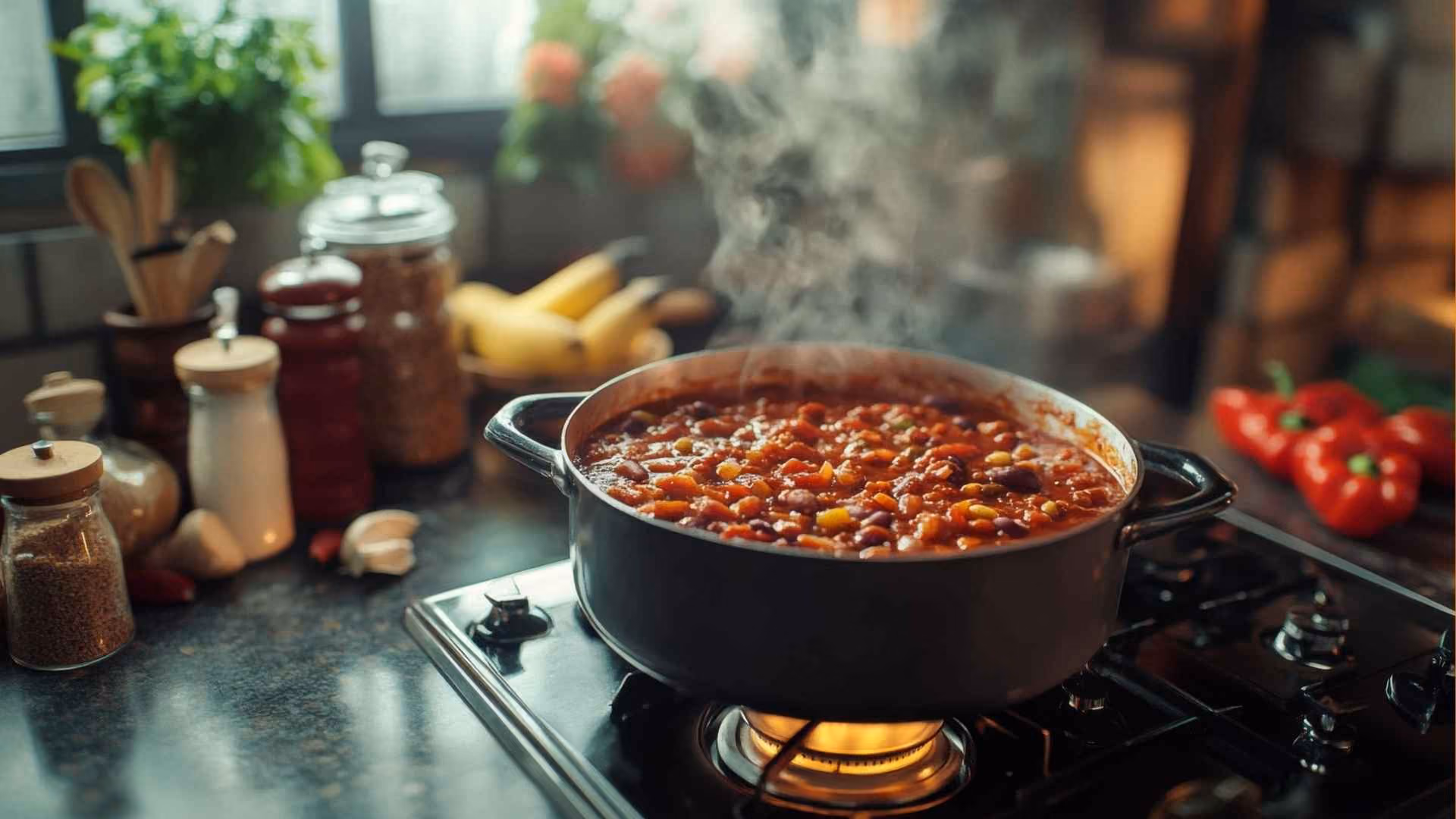 chilli sin carne cooking in a pot