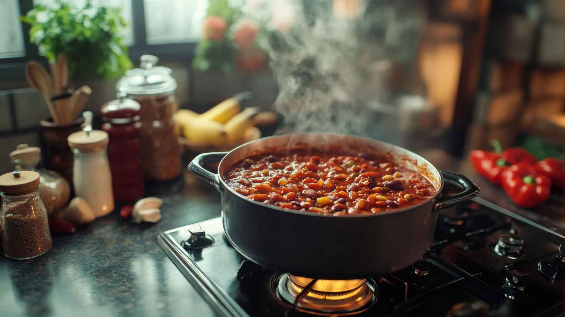 chilli sin carne cooking in a pot