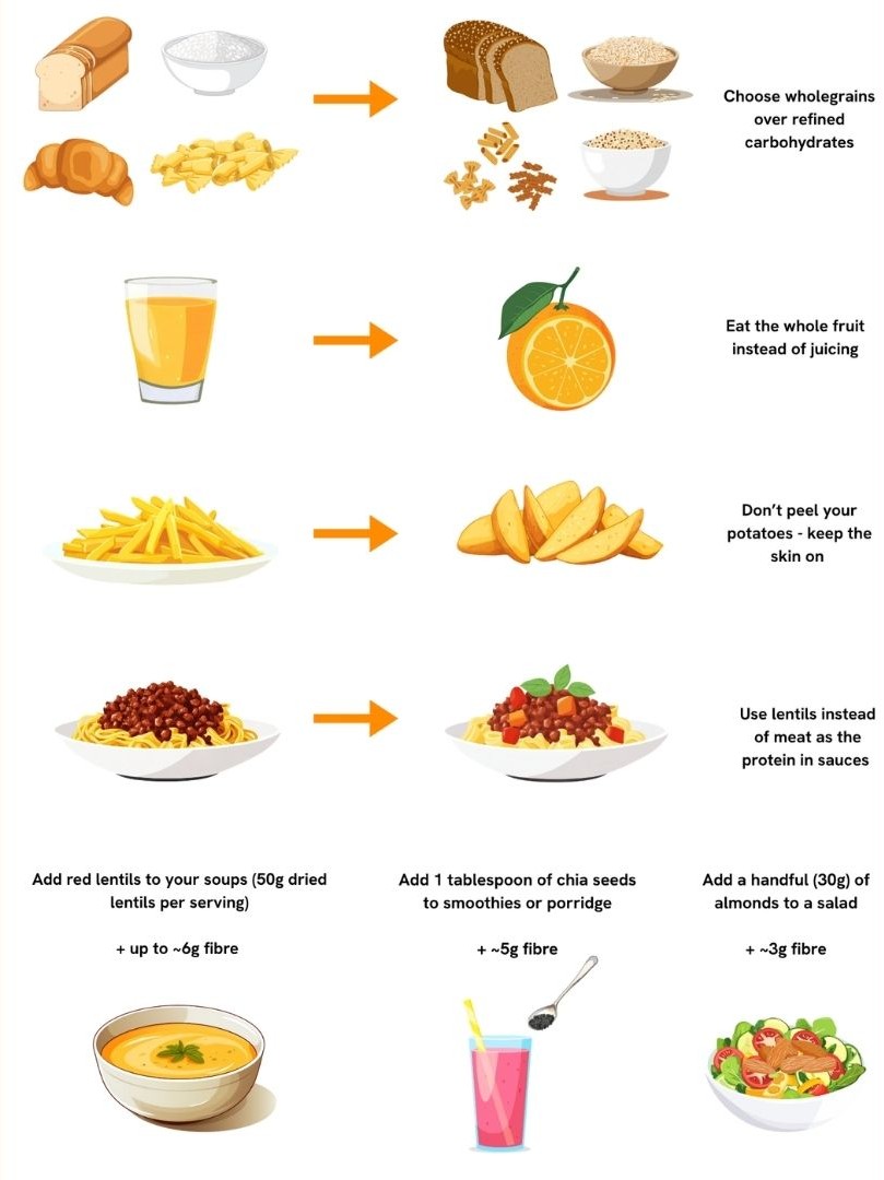 A graphic showing ways to easily increase fibre content