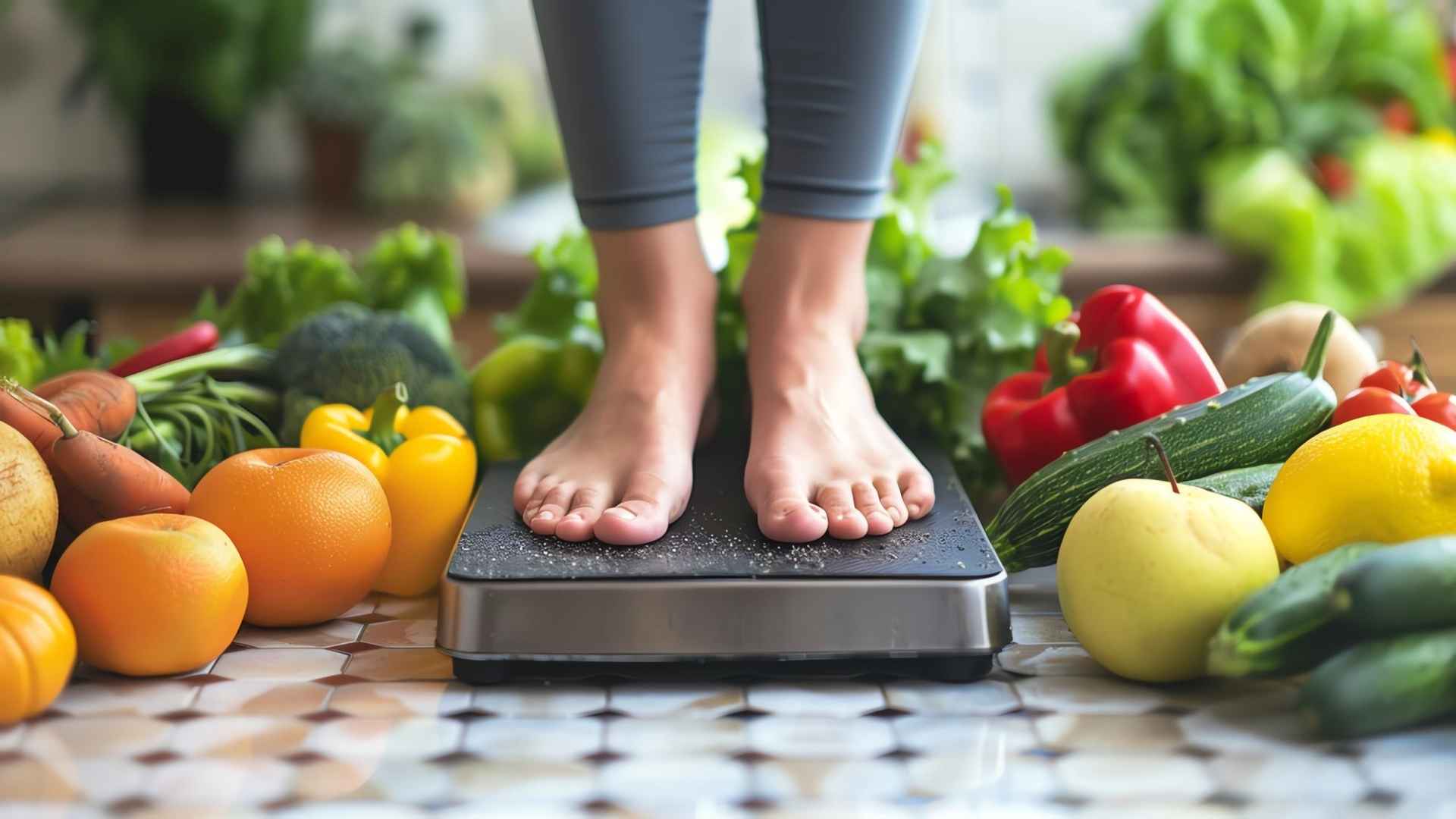 a person stands on a scale to weigh themselves