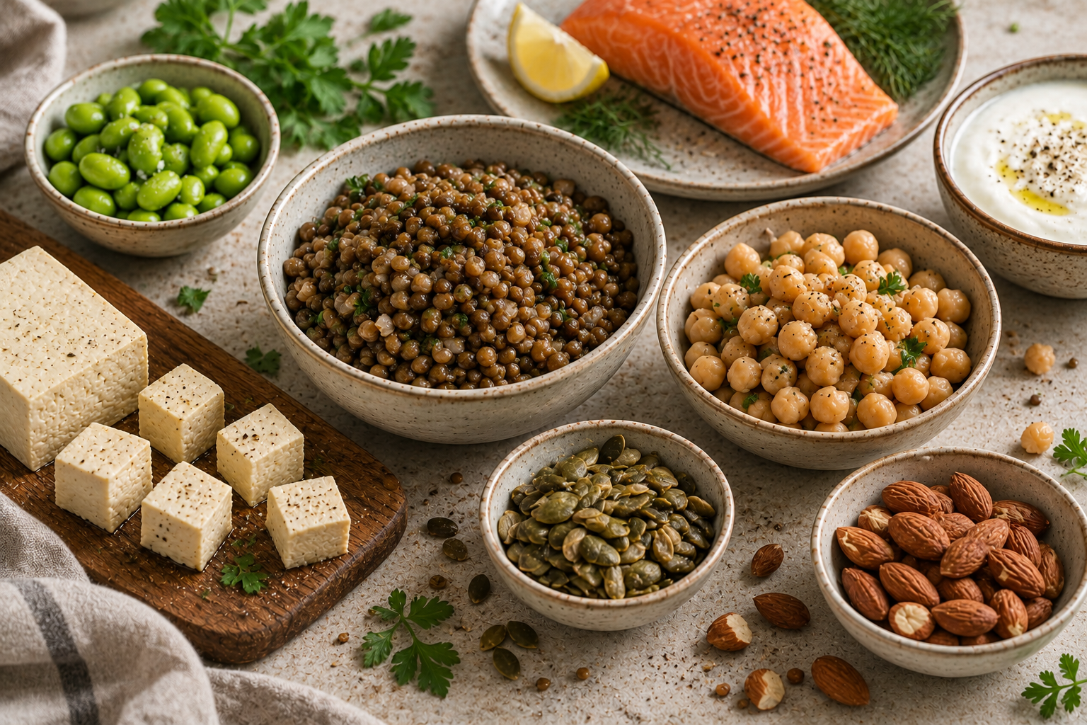 A varety of protein-rich foods all providing glycine in the diet