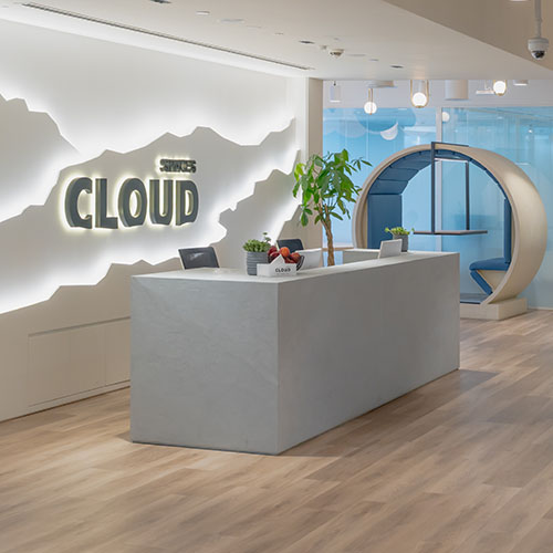 Cloud Spaces Roshn Front Riyadh reception area with modern interior and workspace design