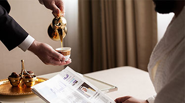 Traditional Arabic coffee service offered in a luxury suite at Kingdom Centre Riyadh