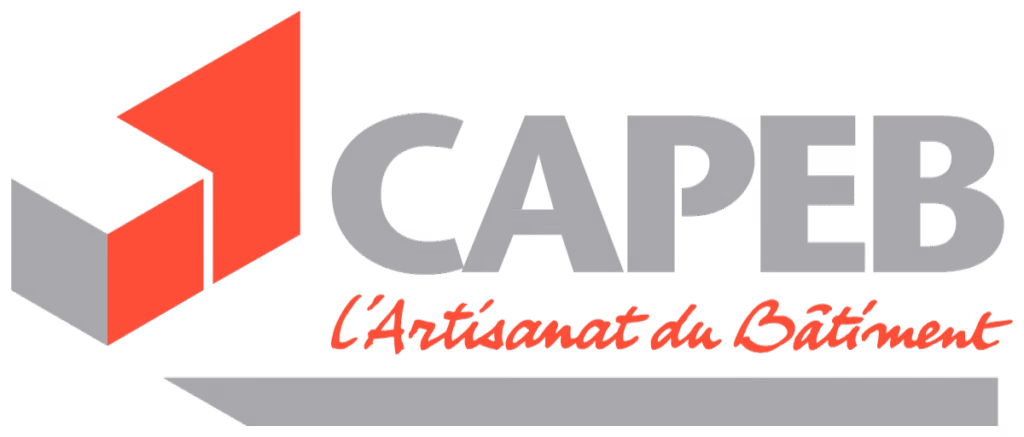 Logo de CAPEB avec un symbole géométrique rouge et gris à gauche et le texte CAPEB en gris, suivi de la phrase l'Artisanat du Bâtiment en rouge cursive.