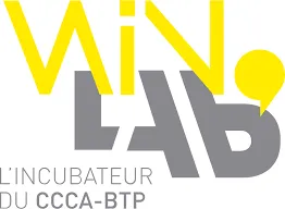 Logo de WiN LAB avec le texte L'INCUBATEUR DU CCA-BTP en dessous.