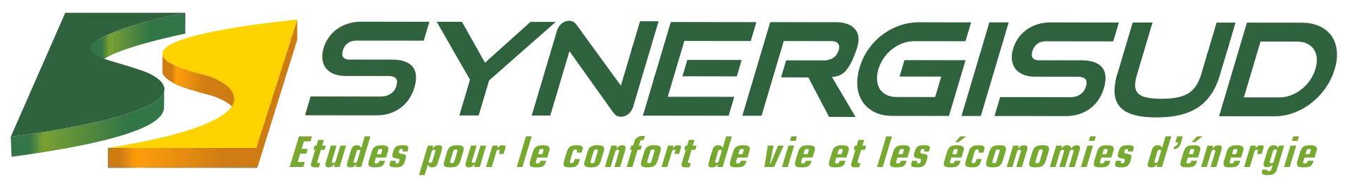 Logo SYNERGISUD avec un symbole stylisé vert et jaune à gauche et un slogan en vert clair en dessous.