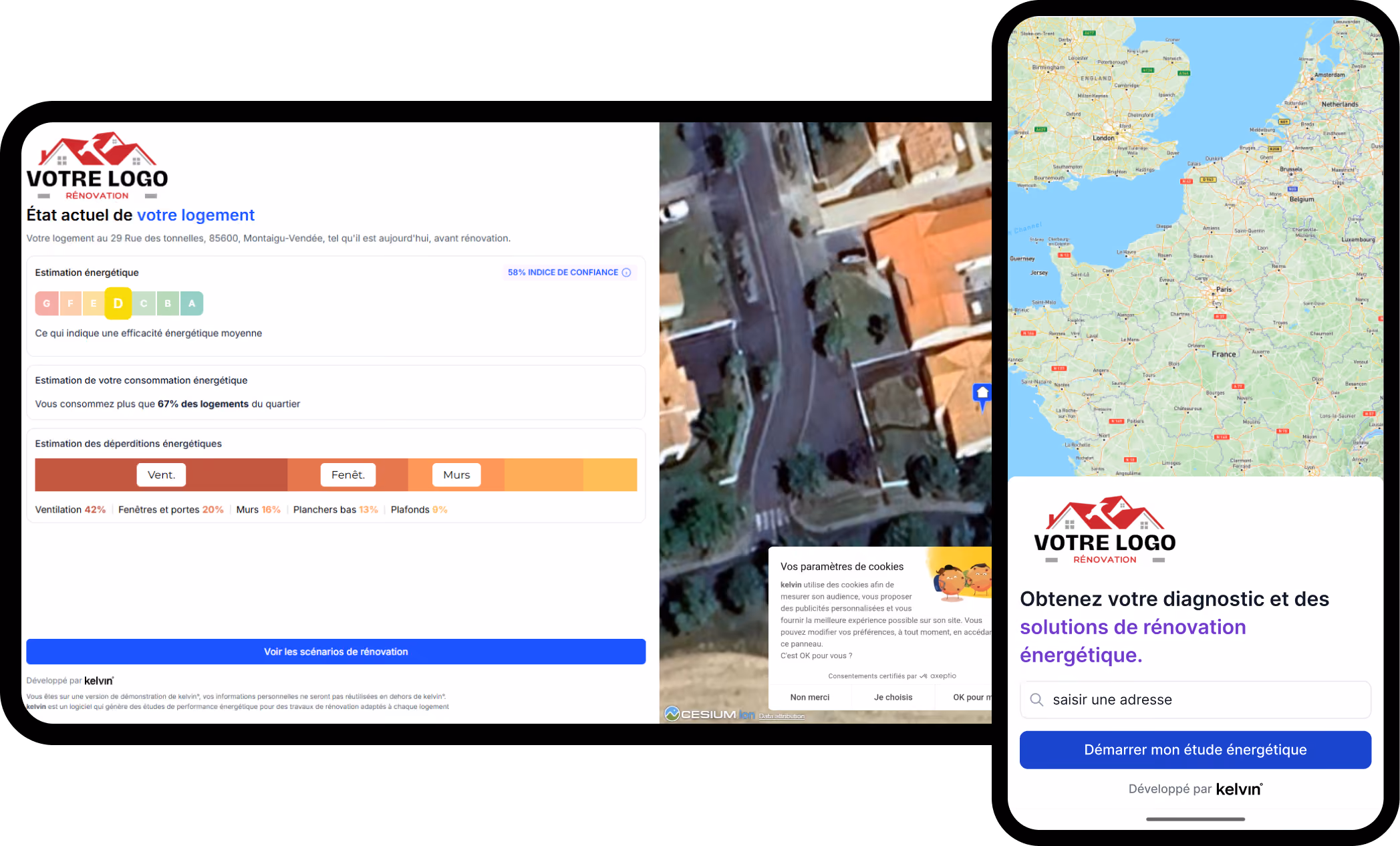 Rapport de diagnostic énergétique desktop et parcours mobile kelvin°.