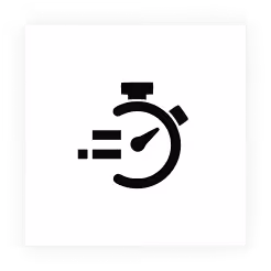 Icon of a stopwatch with speed lines indicating fast time or quickness.