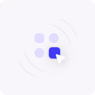 Four rounded squares with a white cursor pointing at the solid blue square in the lower right