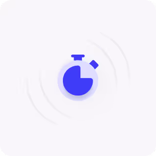 Blue stopwatch icon with light blue shadow and ripples on a white rounded square background.
