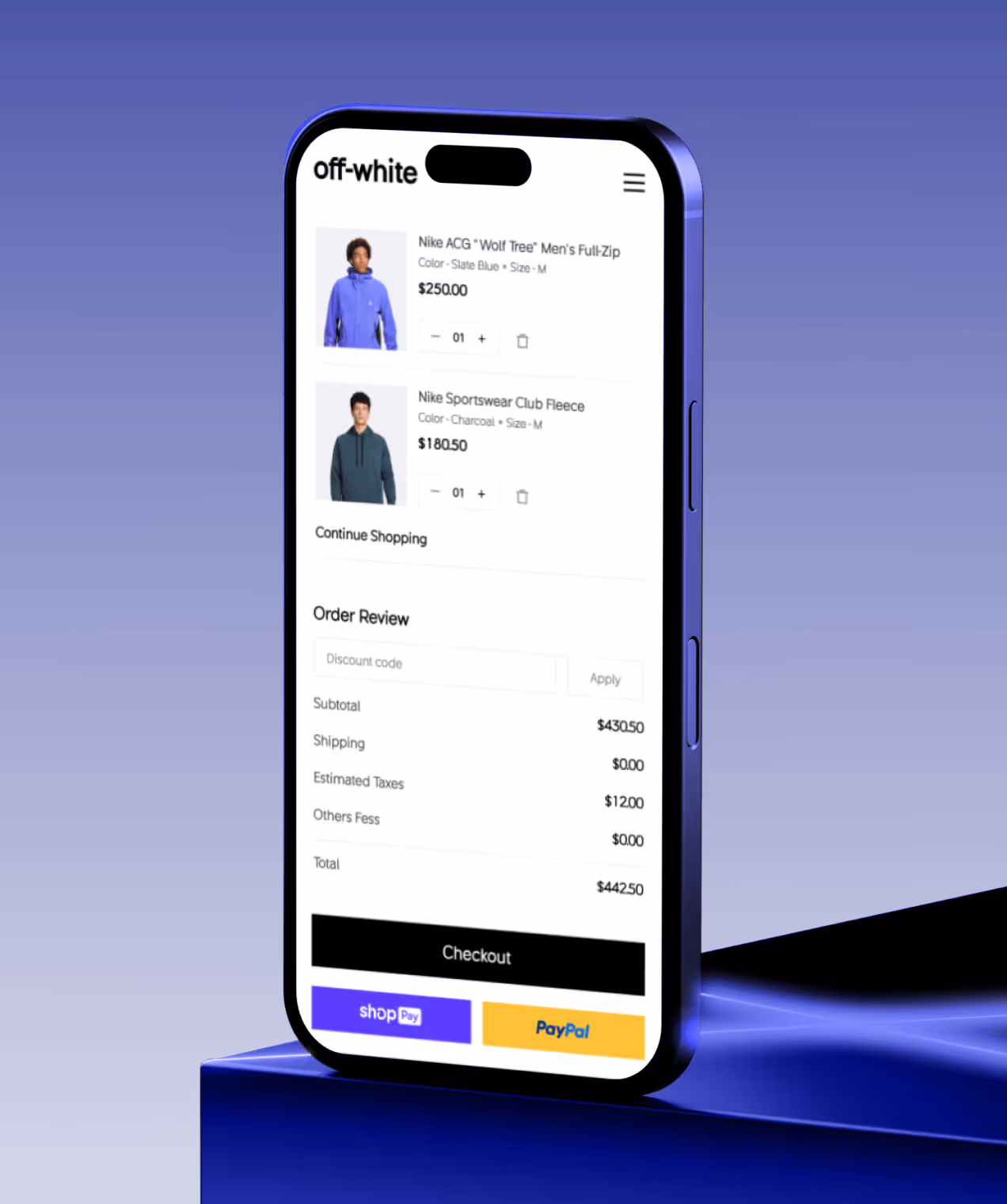clothing store app check out page