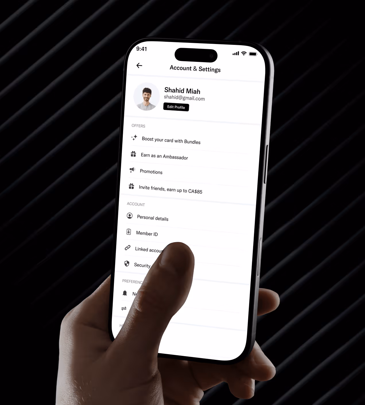 finance user interface