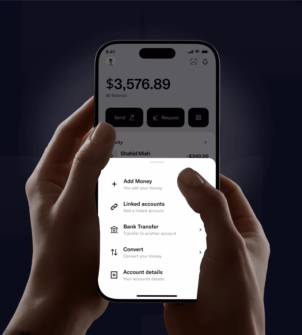 fintech app menu ui