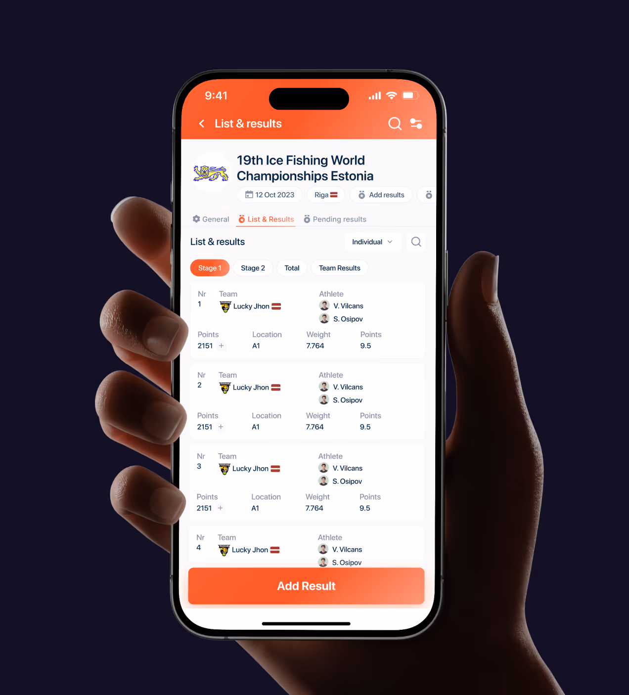 mobile tournament listing app design