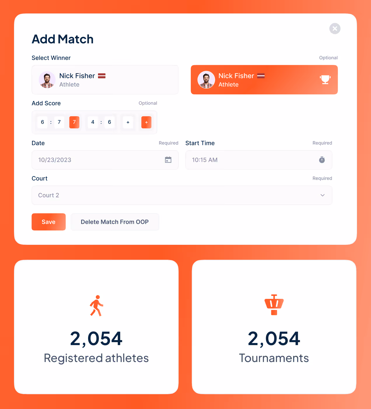 sports event management admin panel