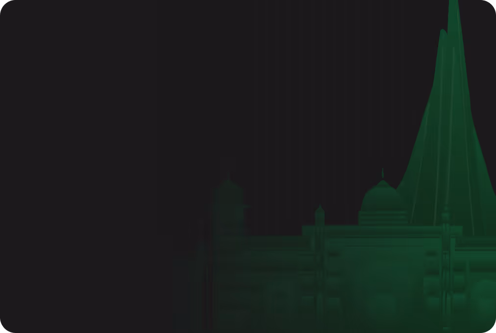Dark green silhouette of Bangladeshi landmarks with a black background.