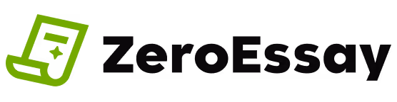 ZeroEssay logo with stylized paper and sparkles icon.