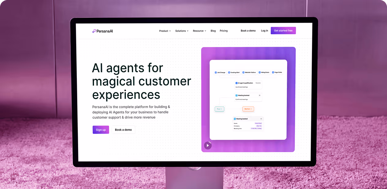 Computer screen showing PersanaAI homepage with AI agents for magical customer experiences by wavespace.