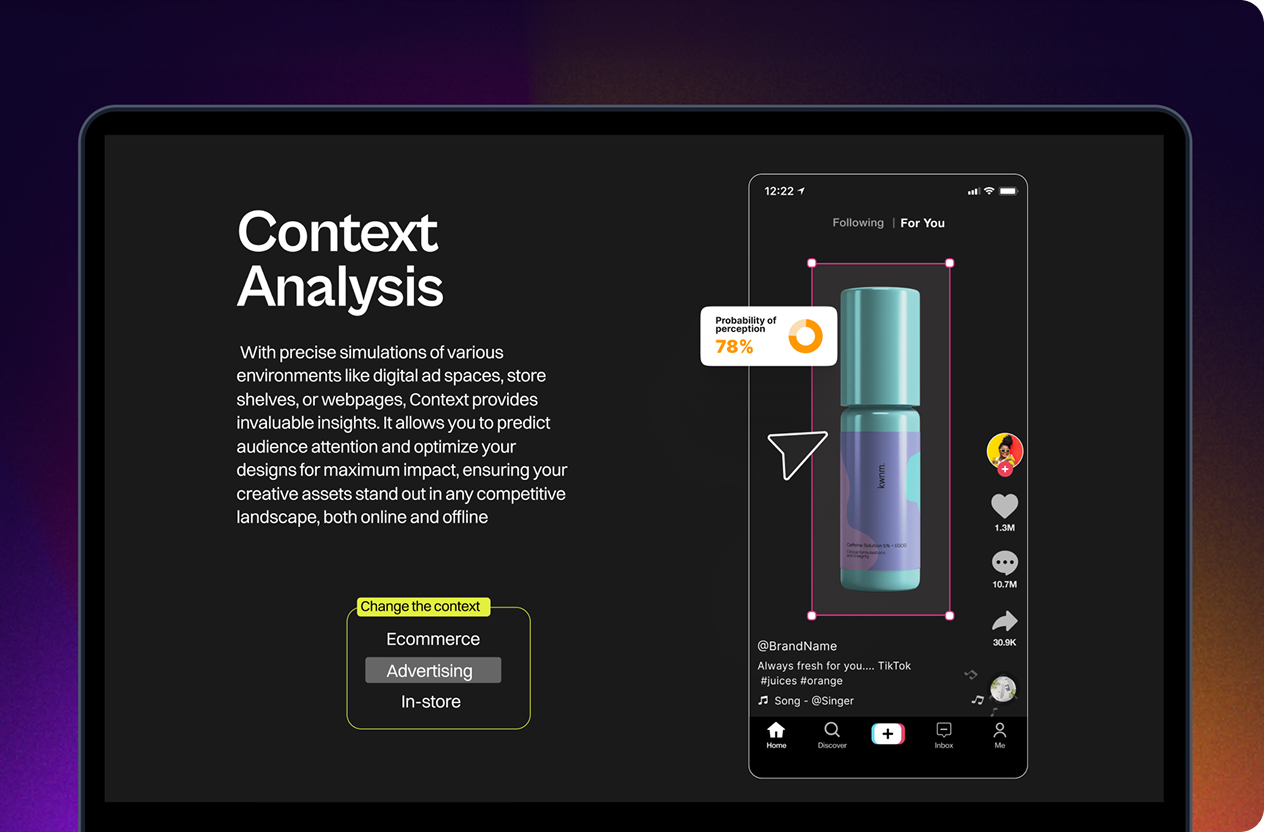 Screen showing context analysis for digital ads with a 78% perception probability on a product image by Wavespace.
