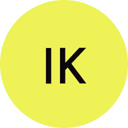 Black IK letters centered on a bright yellow circular background.