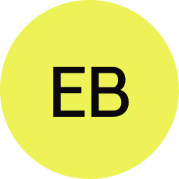 Yellow circle with black letters EB centered inside.