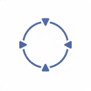 Circular icon with blue arrows surrounding a dotted cloud outline.