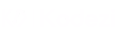 Kodezi logo with stylized letter K and the text Kodezi in white on black background.