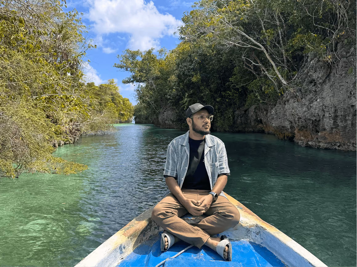 relaxing on a boat in clear tropical water