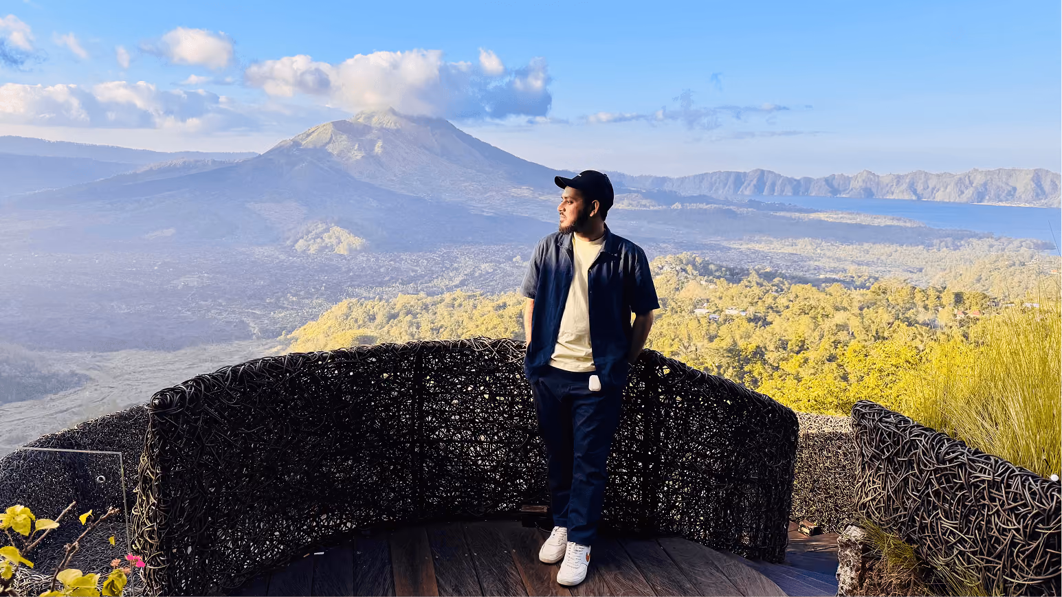 Taking in the mountain view during a trip
