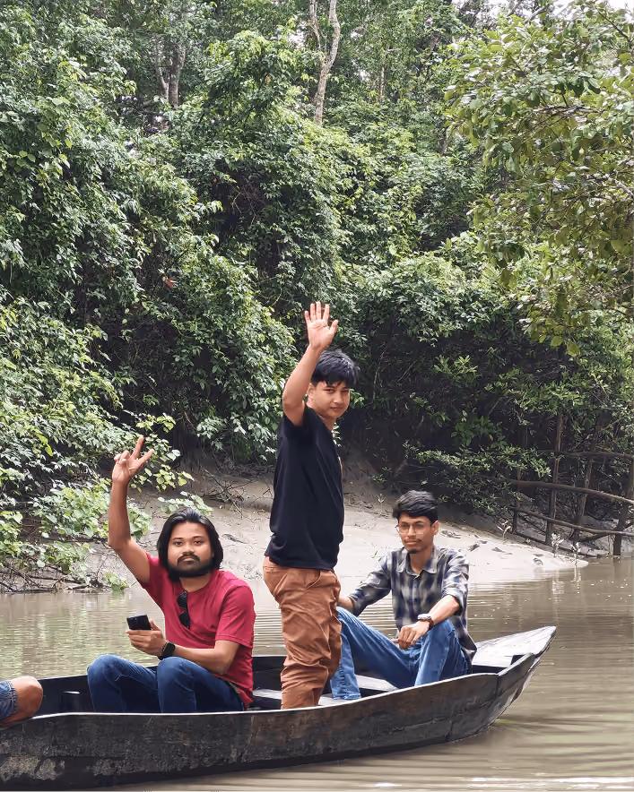 Wavespace team rowing through a forest river