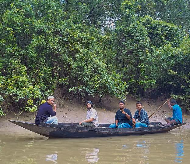 Wavespace team boat ride through the forest
