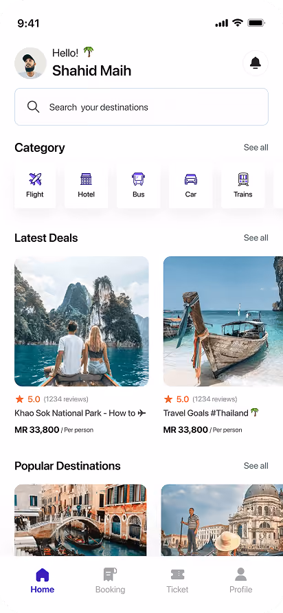 Travel app UI/UX design service by Wavespace
