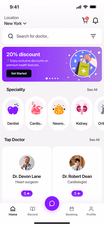 Healthcare doctor appointment app UI/UX design