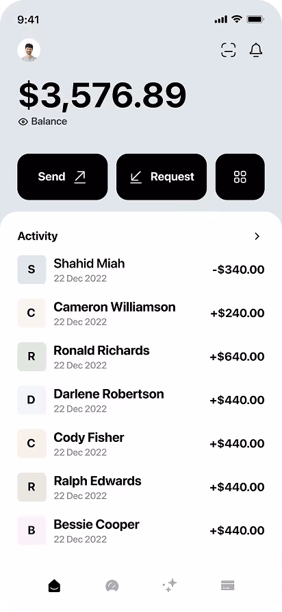 Crypto wallet transaction history app UI/UX design