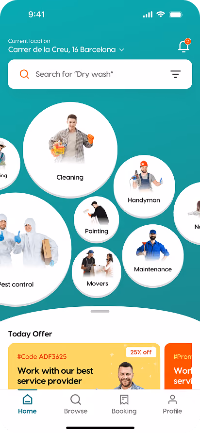 Home services booking app UI/UX design