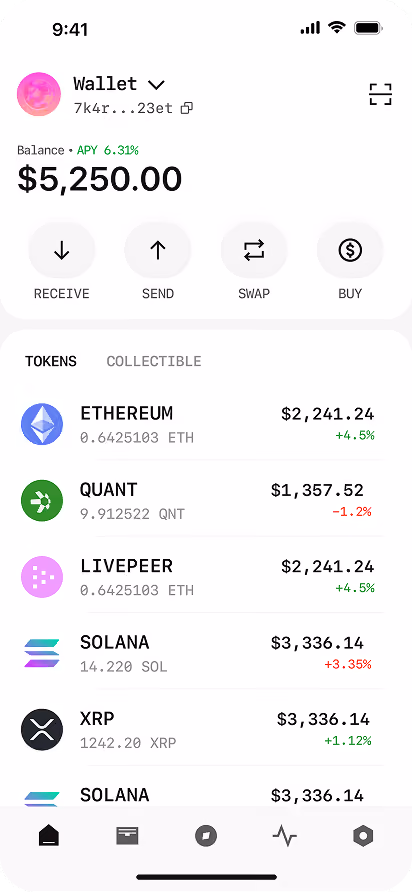 Crypto wallet token portfolio UI/UX design service