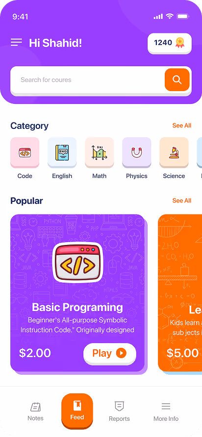 Online learning course app ui design service