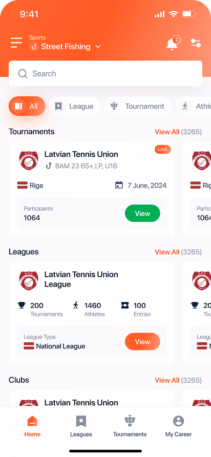 Sports tournament app UI/UX design service
