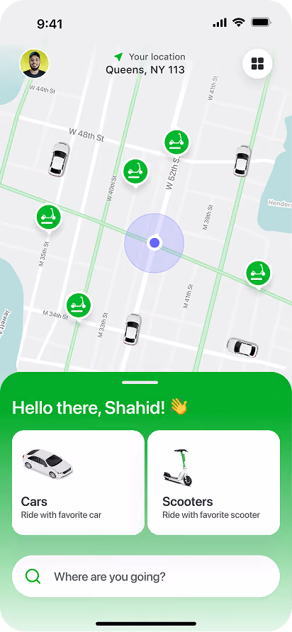 Ride sharing booking app UI/UX design by Wavespace